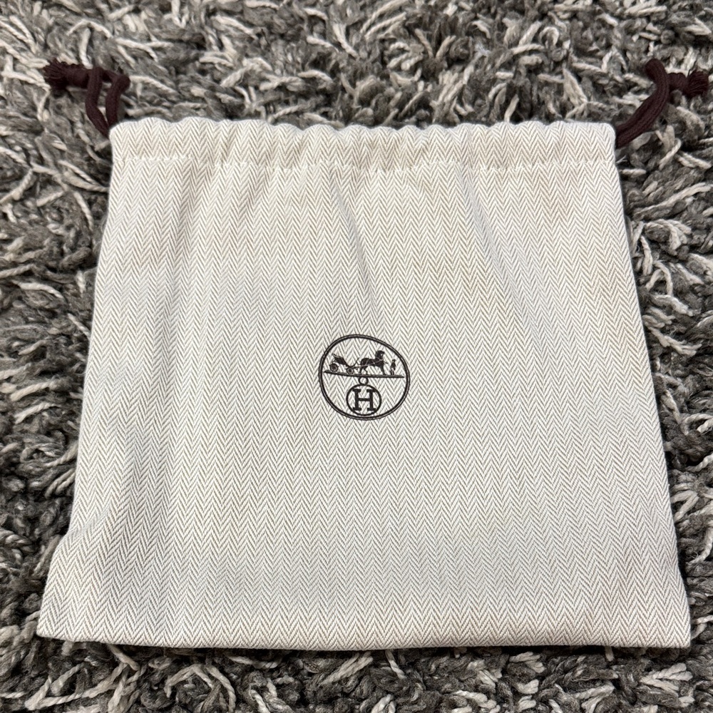 Hermes Cream and Brown Drawstring Pouch